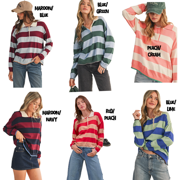 Striped Rugby Polo Long Sleeve Shirt