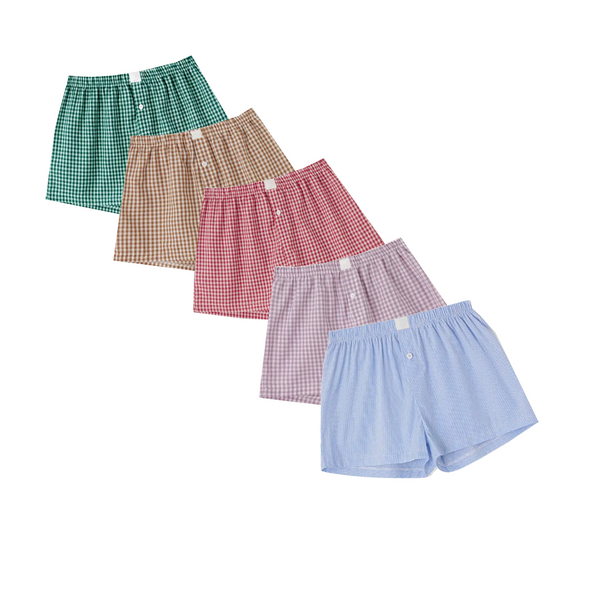 Spaghetti Strap Checkered Boxer Shorts Set