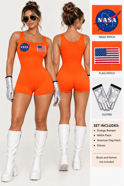 Women’s Orange Astronaut Costume Romper