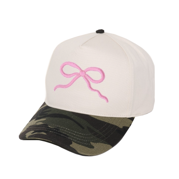 Camo Print Baseball Hat with Embroidered Bow