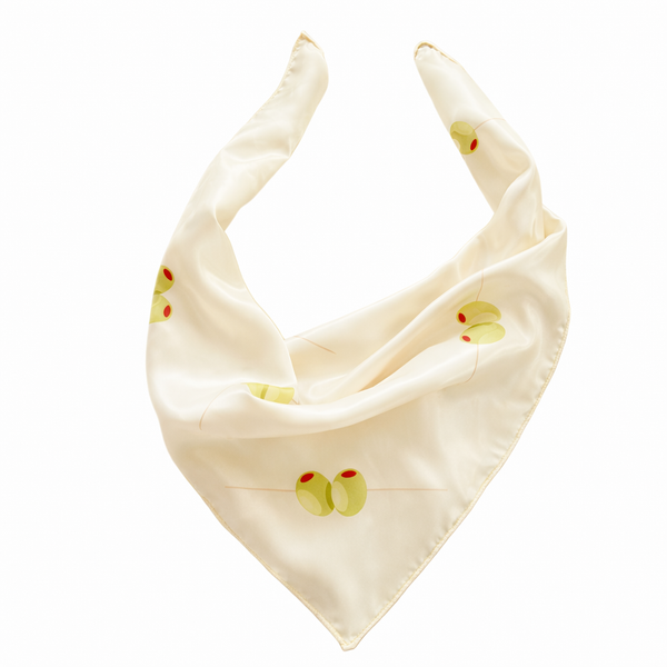 Cream Satin Olive Toothpick Square Scarf
