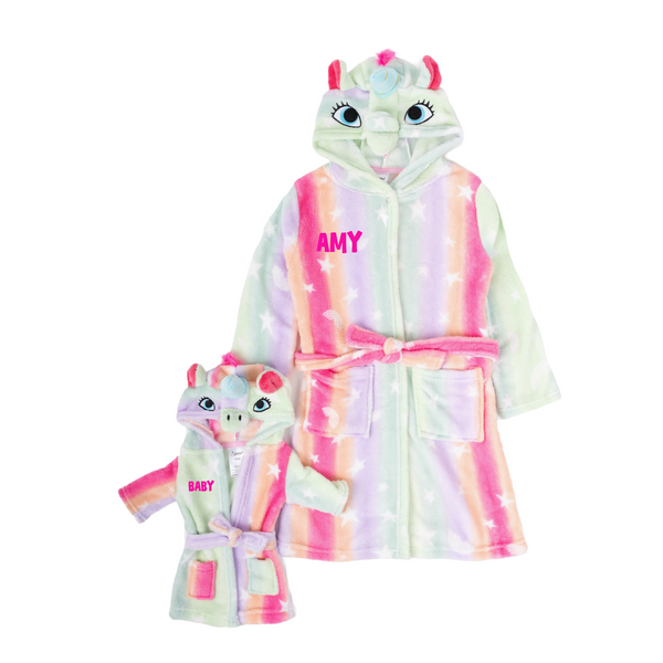 Customized Embroidered Girls and Doll Matching Robe Set (Unicorn)