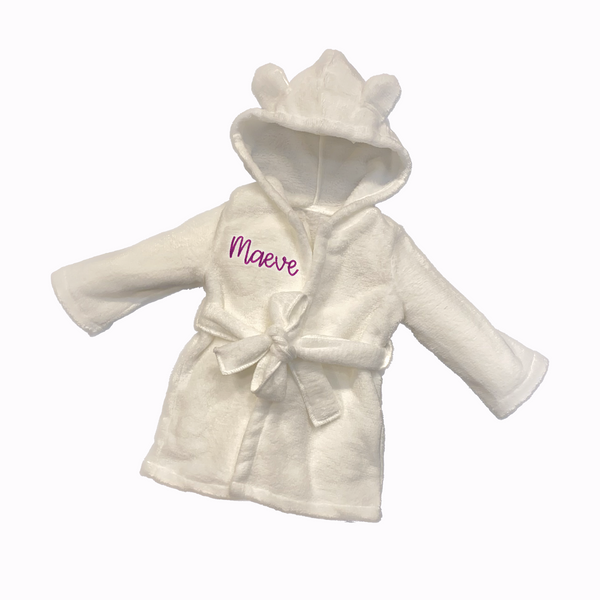 Personalized White Embroidered Baby Robe