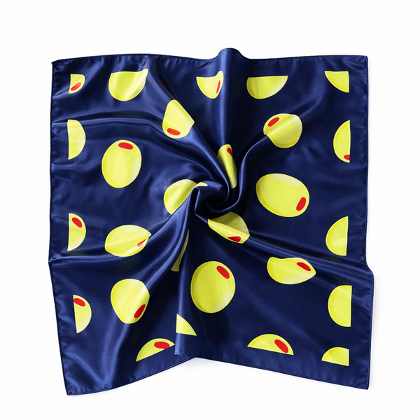 Navy Satin Olive Square Scarf