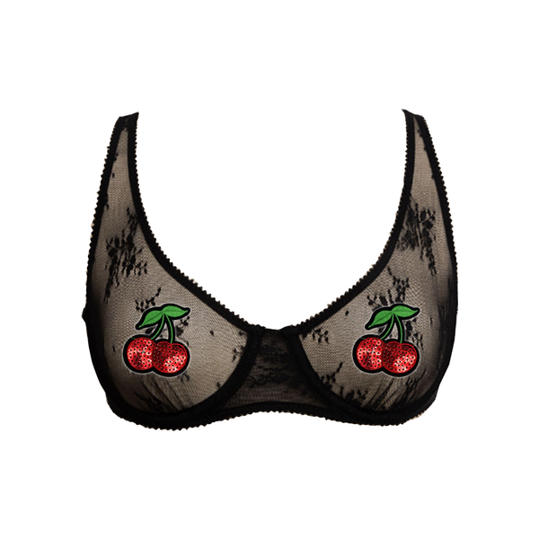 Sequin Cherries See Through Bralette