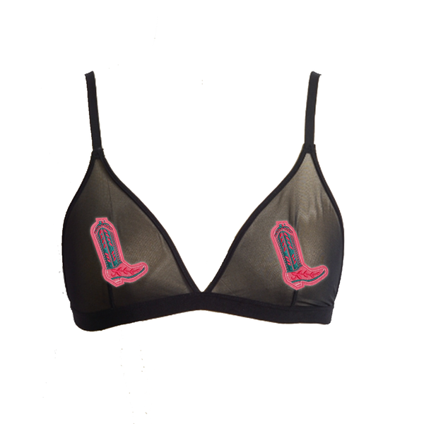 Neon Pink Cowgirl Boots Mesh Bralette