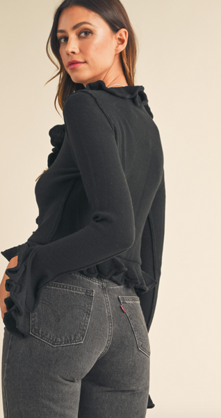 Crop Ruffle Trim Cardigan