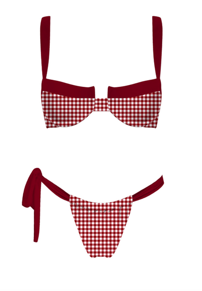 Red Checkered Plaid Tie Side Bikini