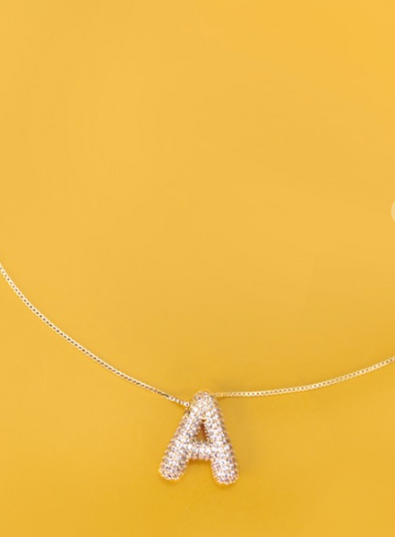 Initial Pave Rhinestone Bubble Balloon Necklace