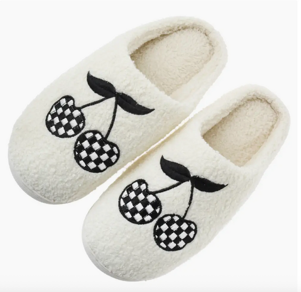 Checkered Cherries Sherpa Slippers