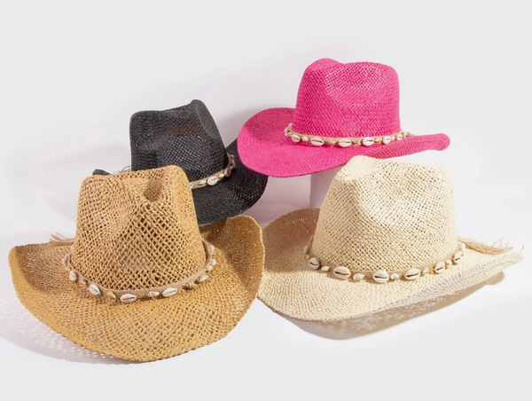 Straw Weave Cowrie Shell Rope Strap Cowboy Hat