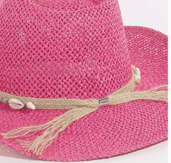 Straw Weave Cowrie Shell Rope Strap Cowboy Hat