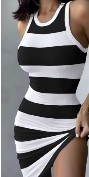 Womens Sexy Prisoner Striped Dress