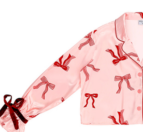 Pink Bow Satin Shorts Pajama Set