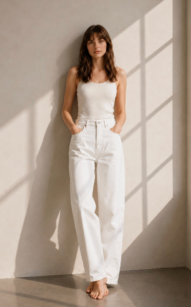 Personalized White Barrel Denim Pants