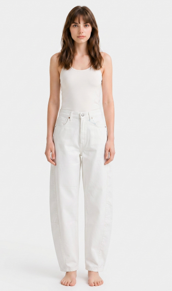 Personalized White Barrel Denim Pants