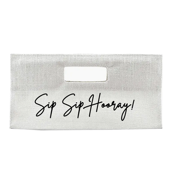 Sip Sip Hooray White Jute Wine Carrier Clutch