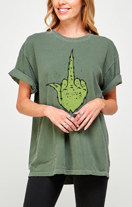 Grinch Flip Off Finger Oversized Tee