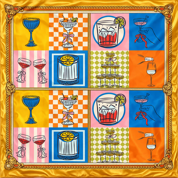 Retro Cocktail Satin Square Scarf
