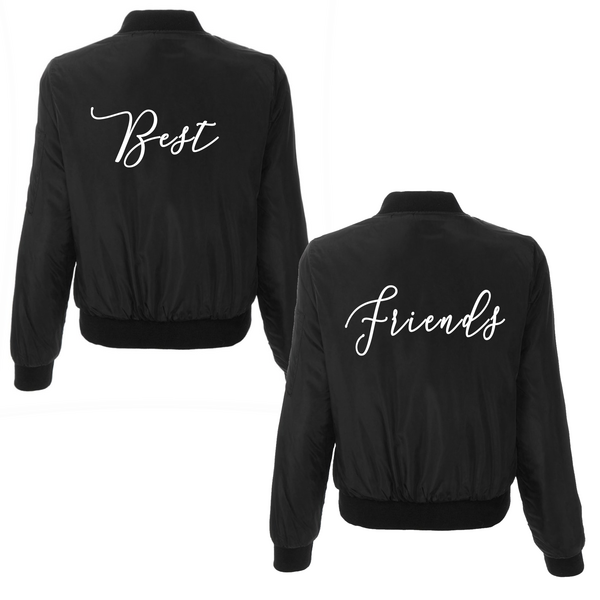 Best Friends Calligraphy Black Bomber Jackets