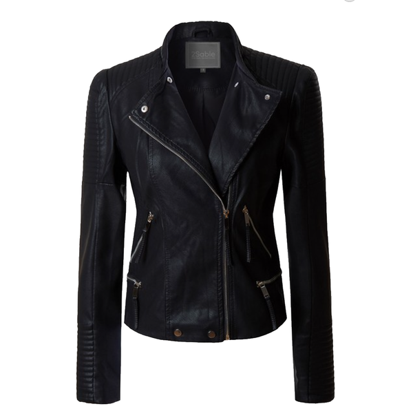 Custom Text Black Moto Faux Leather Jacket