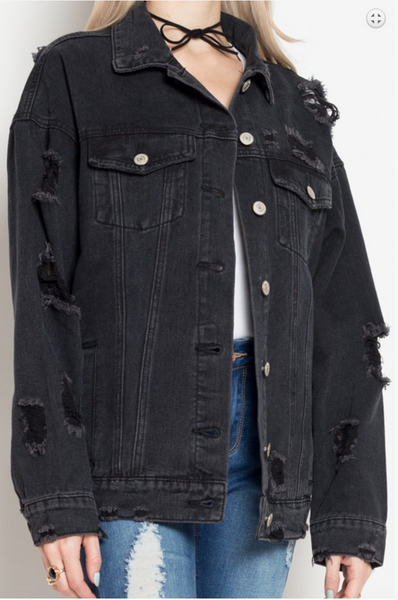 Custom Text Black Denim Jacket