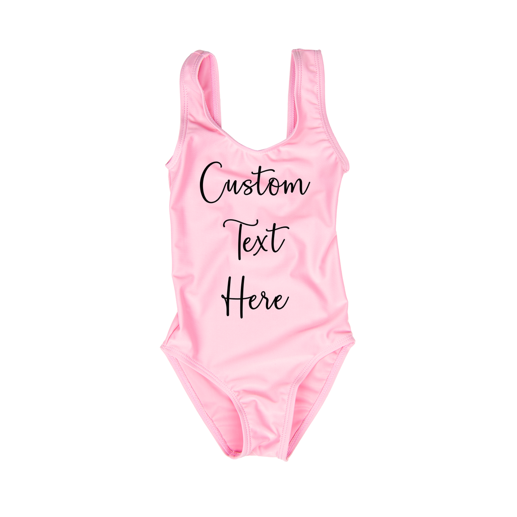 Custom Text Light Pink Kids/ Youth One Piece Swimsuit
