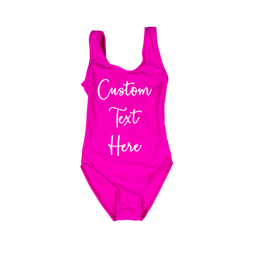 Custom Text Bright Pink Kids/ Youth One Piece Swimsuit
