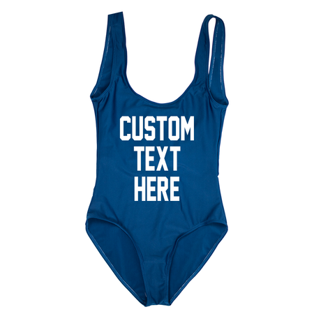Custom Text Bright Blue One Piece Swimsuit