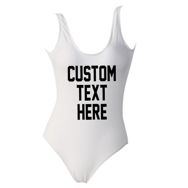 Custom Text White One Piece Swimsuit *