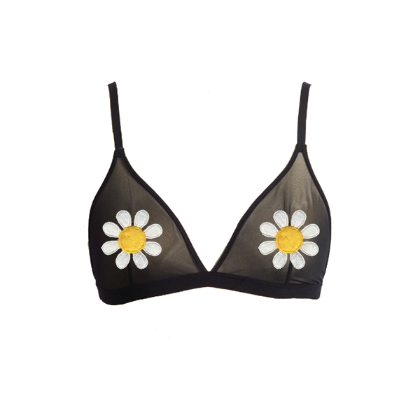 Daisy Pastie Applique Black Mesh Bralette