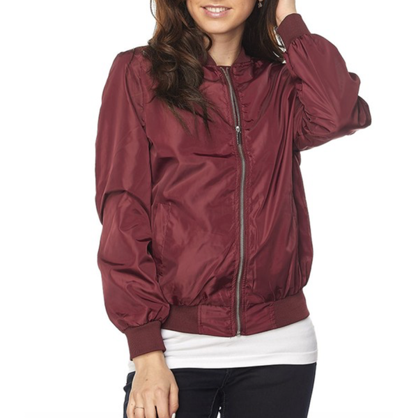 Custom Text Womens Maroon Bomber Jacket