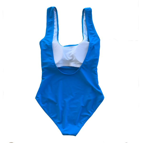Custom Text Bright Blue One Piece Swimsuit