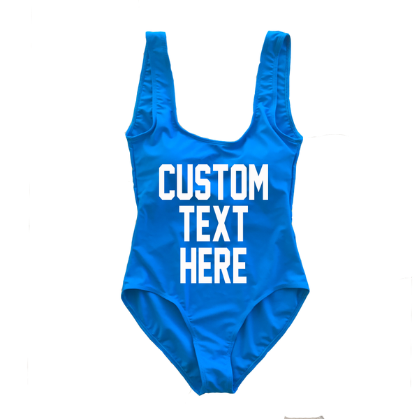 Custom Text Bright Blue One Piece Swimsuit