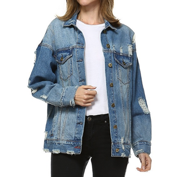 Custom Text Distressed Denim Jacket