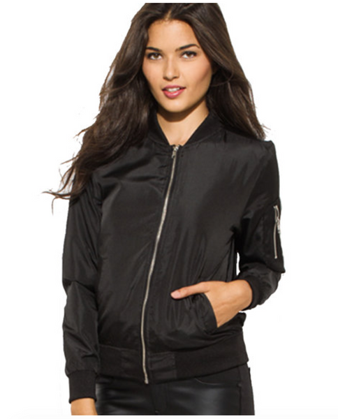 Custom Text Womens Black Bomber Jacket ADashOfChic