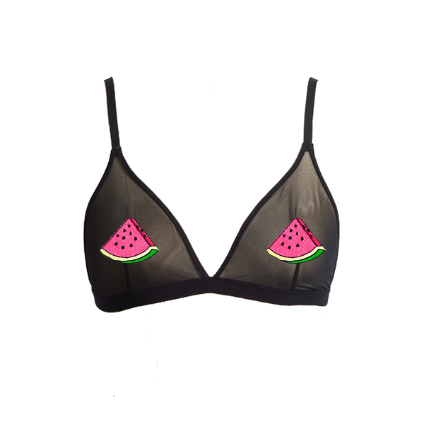 Watermelon Pastie Applique Black Mesh Bralette