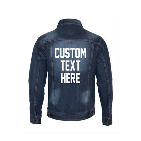 Custom Text Distressed Dark Denim Jacket