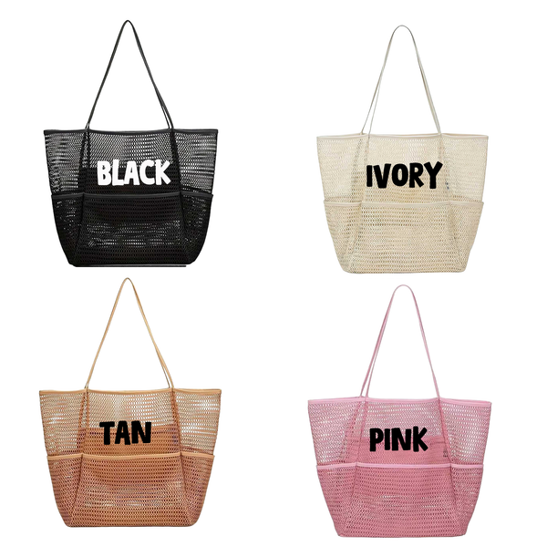 Personalized Embroidered Mesh Beach Tote Bag