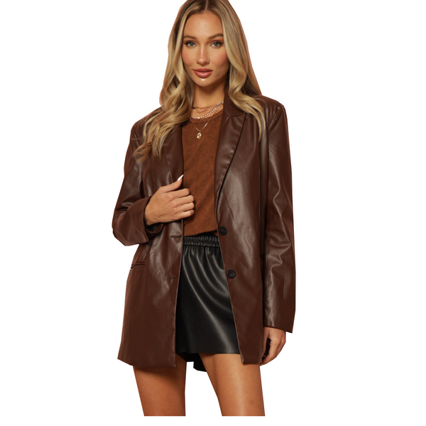 Brown or Black Faux Leather Blazer