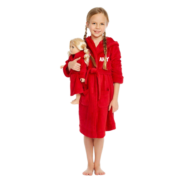 Customized Embroidered Girls and Doll Matching Robe Set (Red)