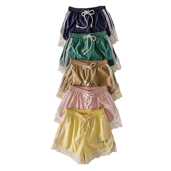 Personalized Windbreaker Lace Trim Shorts