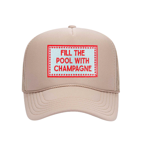 Fill the Pool with Champagne Patch Tan Trucker Hat