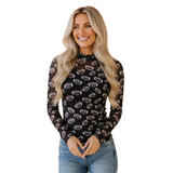 Football Game Day Sheer Mesh Long Sleeve Top