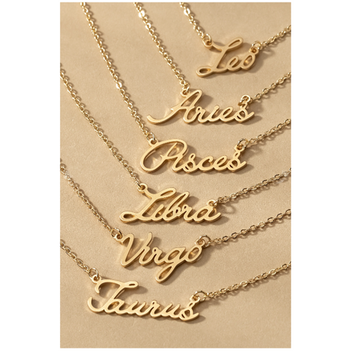 Gold Zodiac Cursive Pendant Necklace