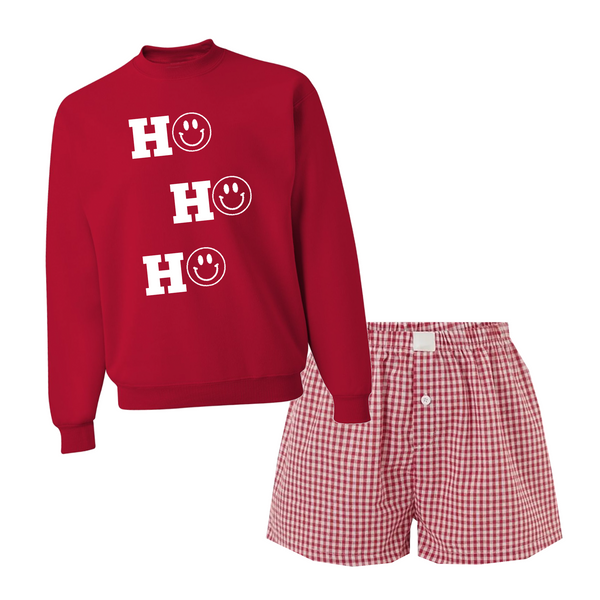 HO HO HO Red Sweatshirt Checkered Boxer Set