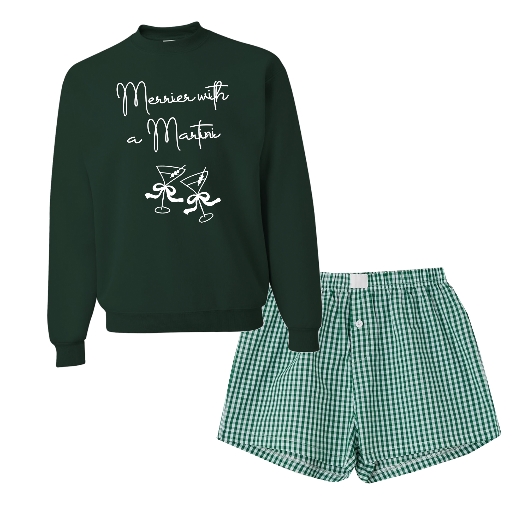 Merrier than a Martini Green Sweatshirt Checkered Boxer