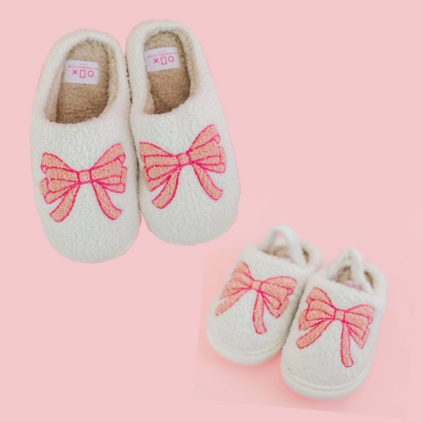 Mom and Me Sherpa Bow Slippers
