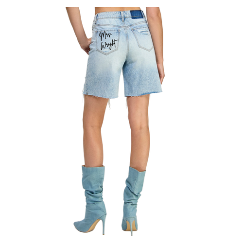 Personalized Mrs Denim Bermuda Distressed Shorts