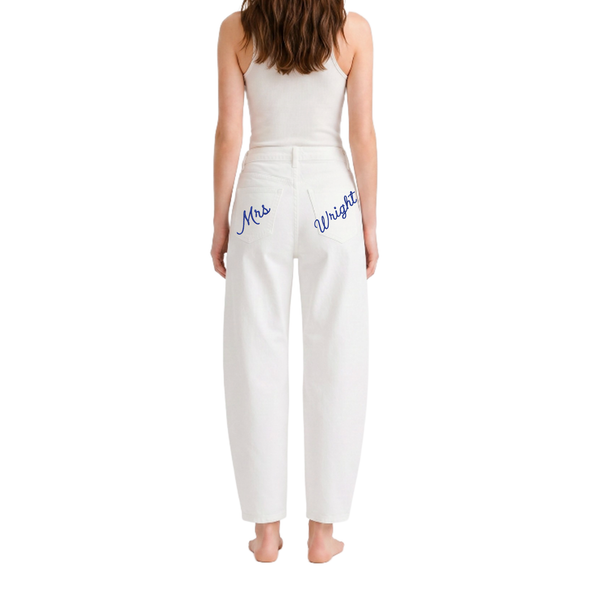 Personalized White Barrel Denim Pants